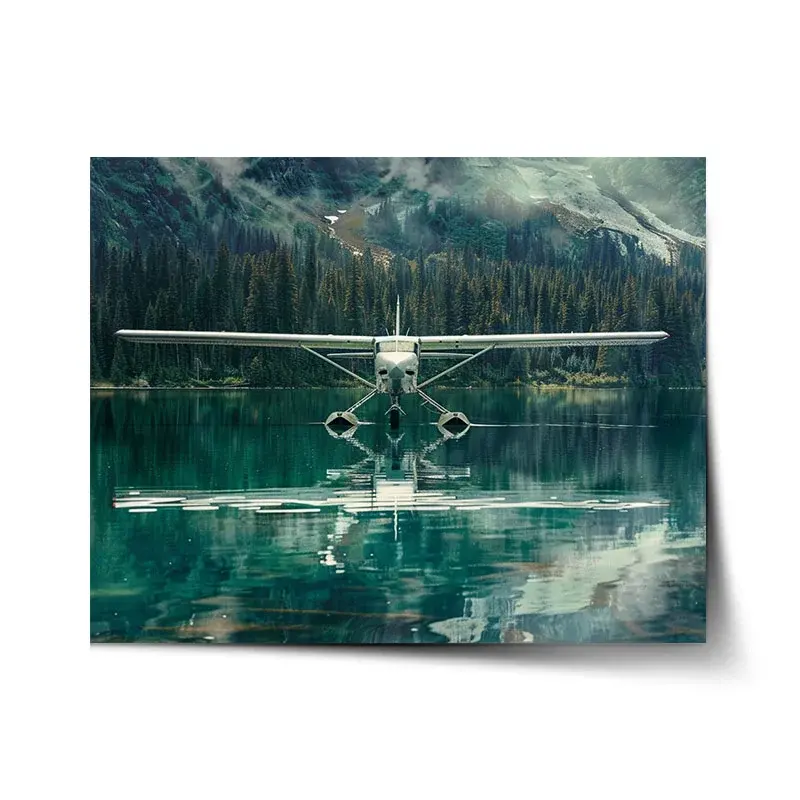 Plakát Hydroplán na horském jezeře - 90x60 cm