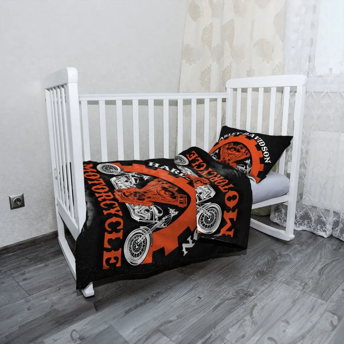 Mikroplyšové dětské povlečení do postýlky Harley-Davidson motor Černé pozadí - 100x135 / 40x60