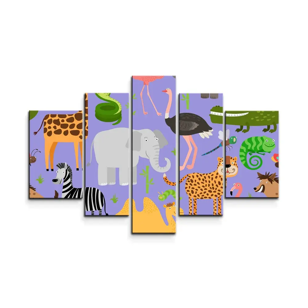 Obraz - 5-dílný Animované safari - 125x90 cm