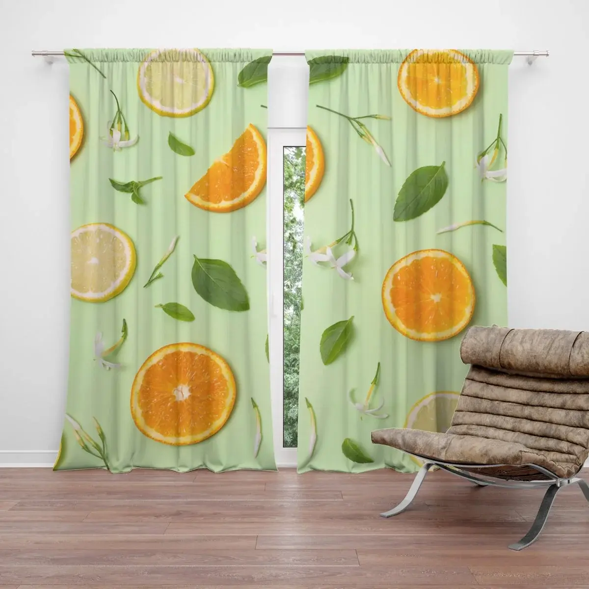 Závěs Citrus a květ: 2ks 140x250cm
