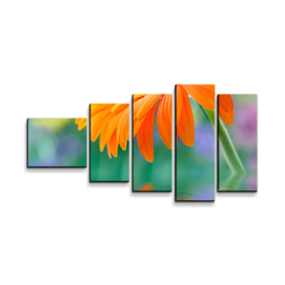 Obraz - 5-dílný Oranžová gerbera - 100x60 cm