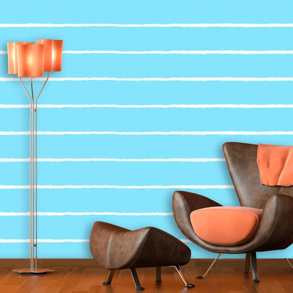 Tapeta Bílé linky na modré - 125x75 cm