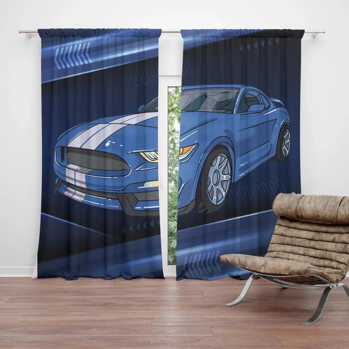 Závěs Mustang Modré pozadí s pruhy: 2ks 140x250cm