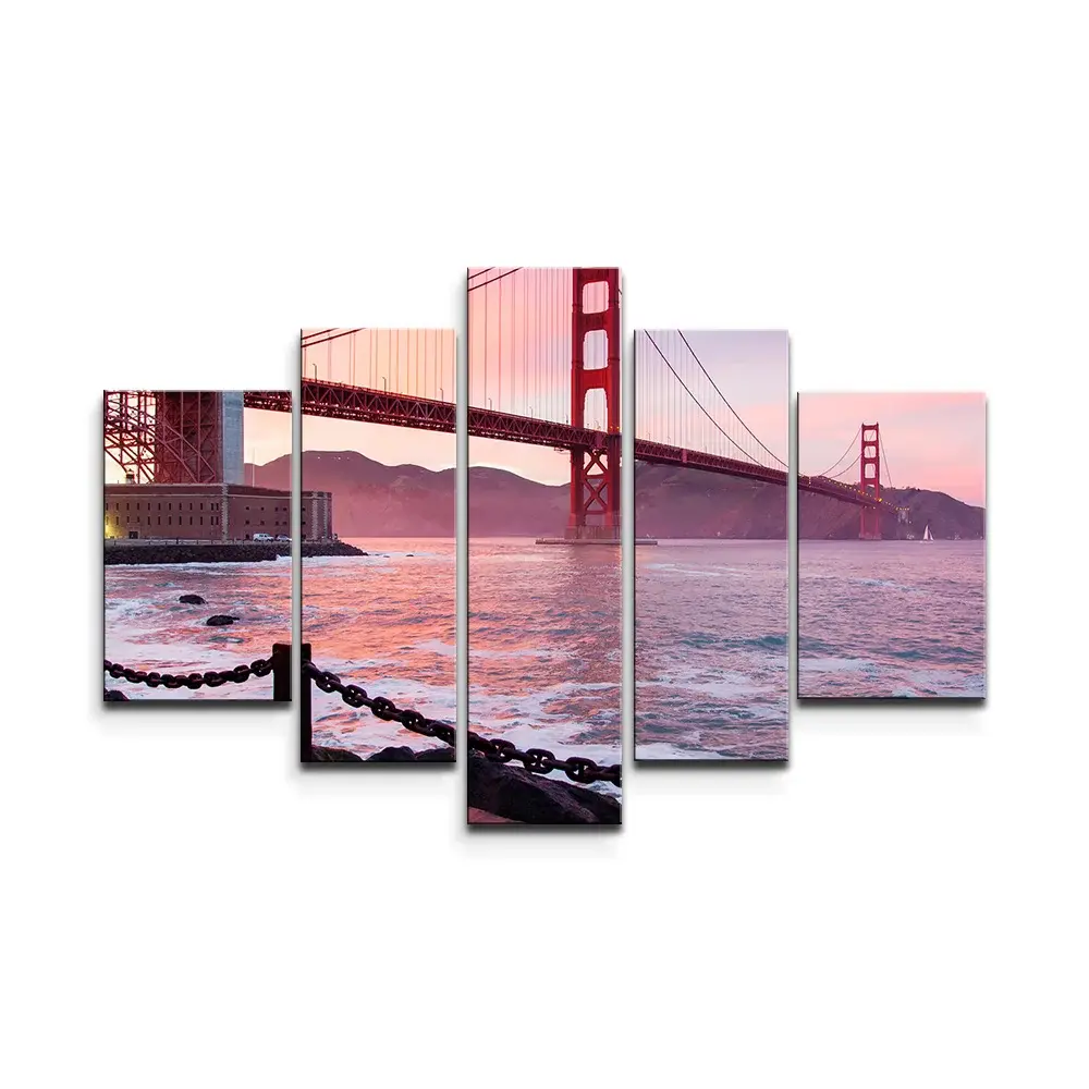 Obraz - 5-dílný Golden Gate - 125x90 cm