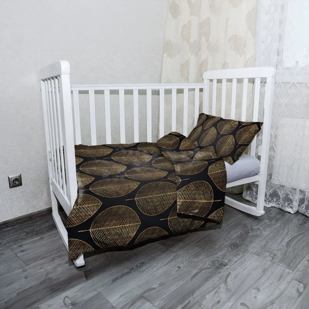 Mikroplyšové dětské povlečení do postýlky Zlaté listy - 100x135 / 40x60
