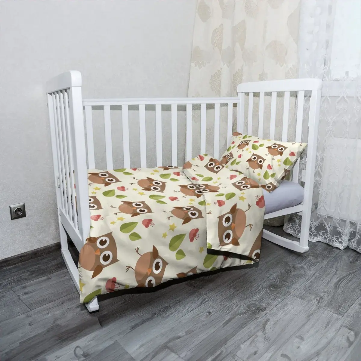 Mikroplyšové dětské povlečení do postýlky Sovy - 120x90 / 40x60
