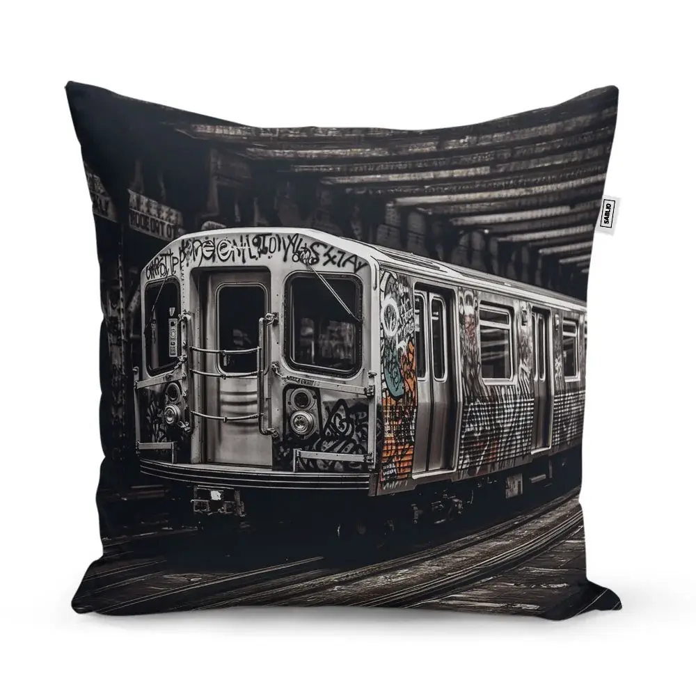 Polštář Městské metro s graffiti - 40x40 cm