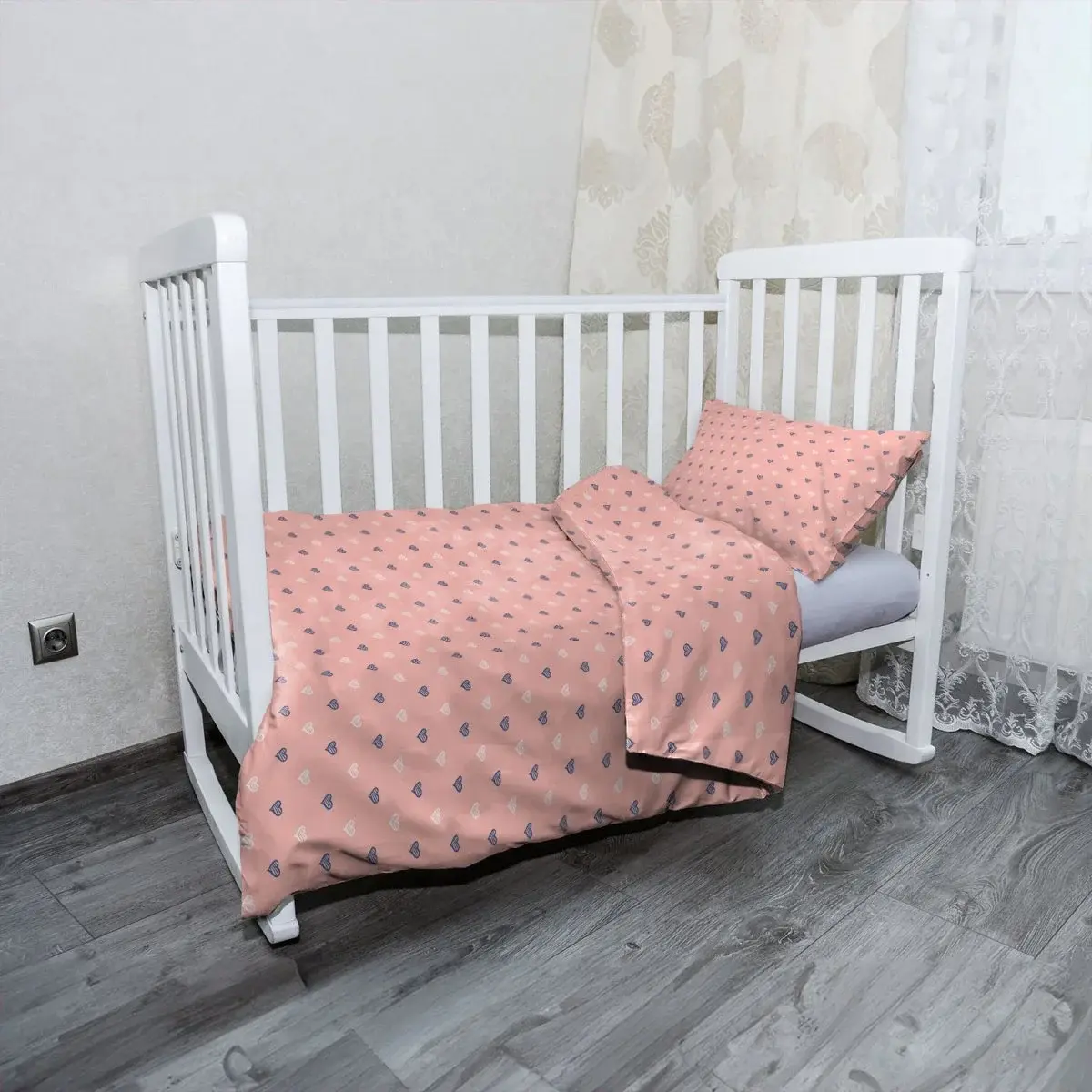 Mikroplyšové dětské povlečení do postýlky Srdíčka na růžové