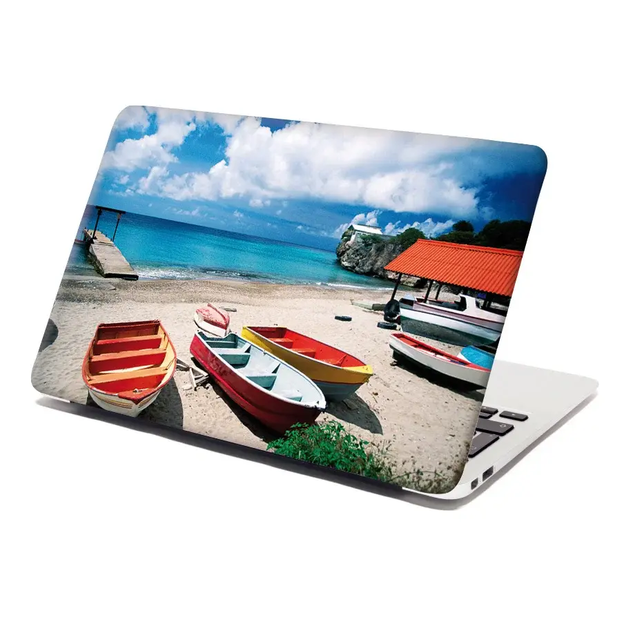 Samolepka na notebook Loďky na pláži - 38x26 cm