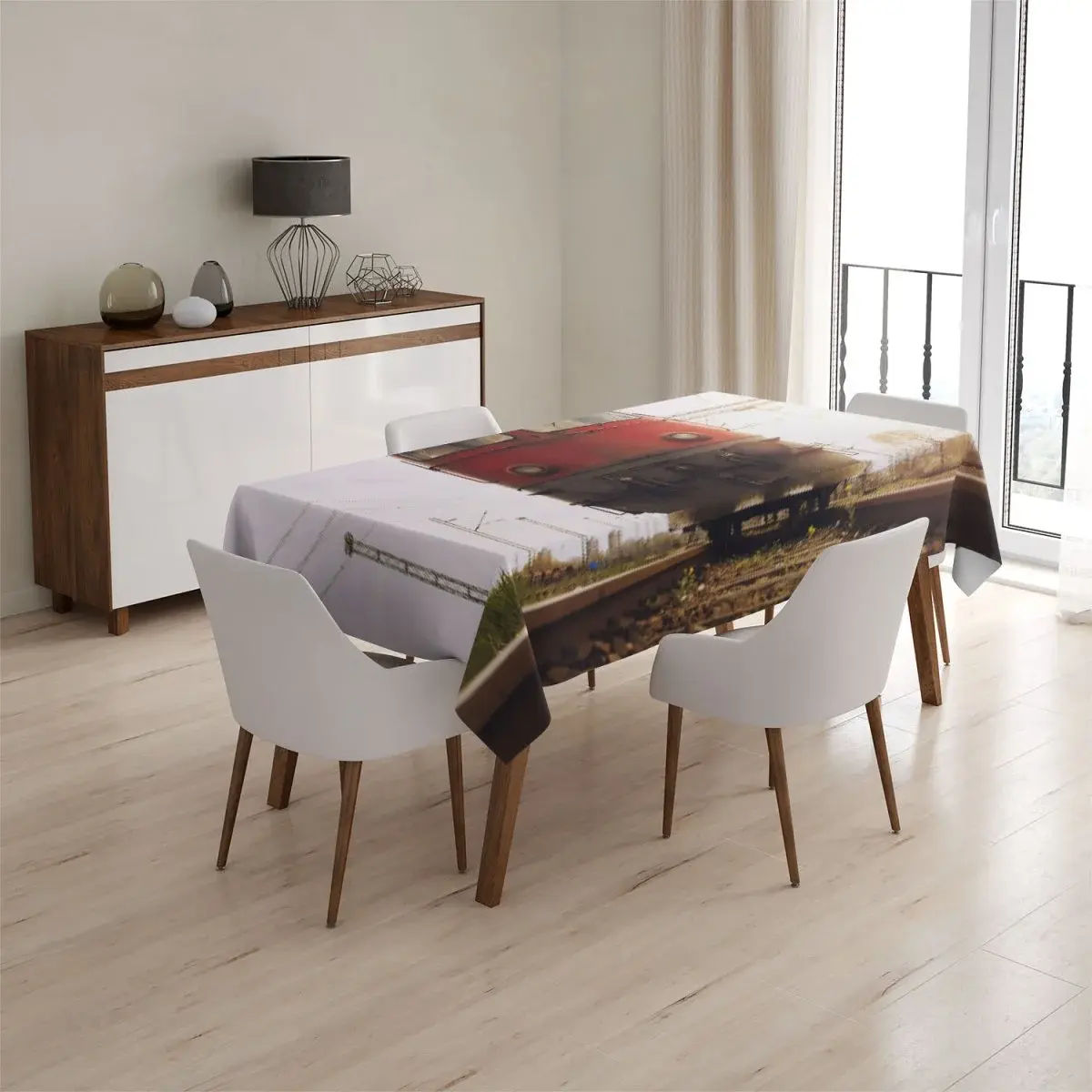 Ubrus Červený vlak na kolejích - 90x90 cm