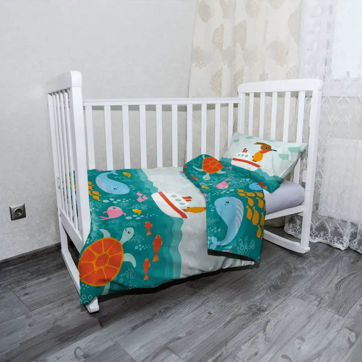 Mikroplyšové dětské povlečení do postýlky Mořský svět - 100x135 / 40x60