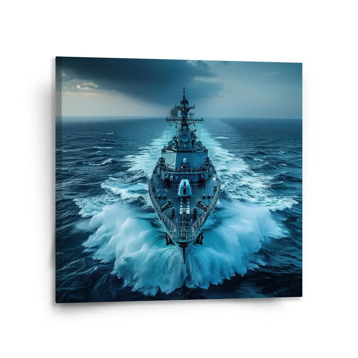 Obraz Válečná loď prorážející oceán - 110x110 cm