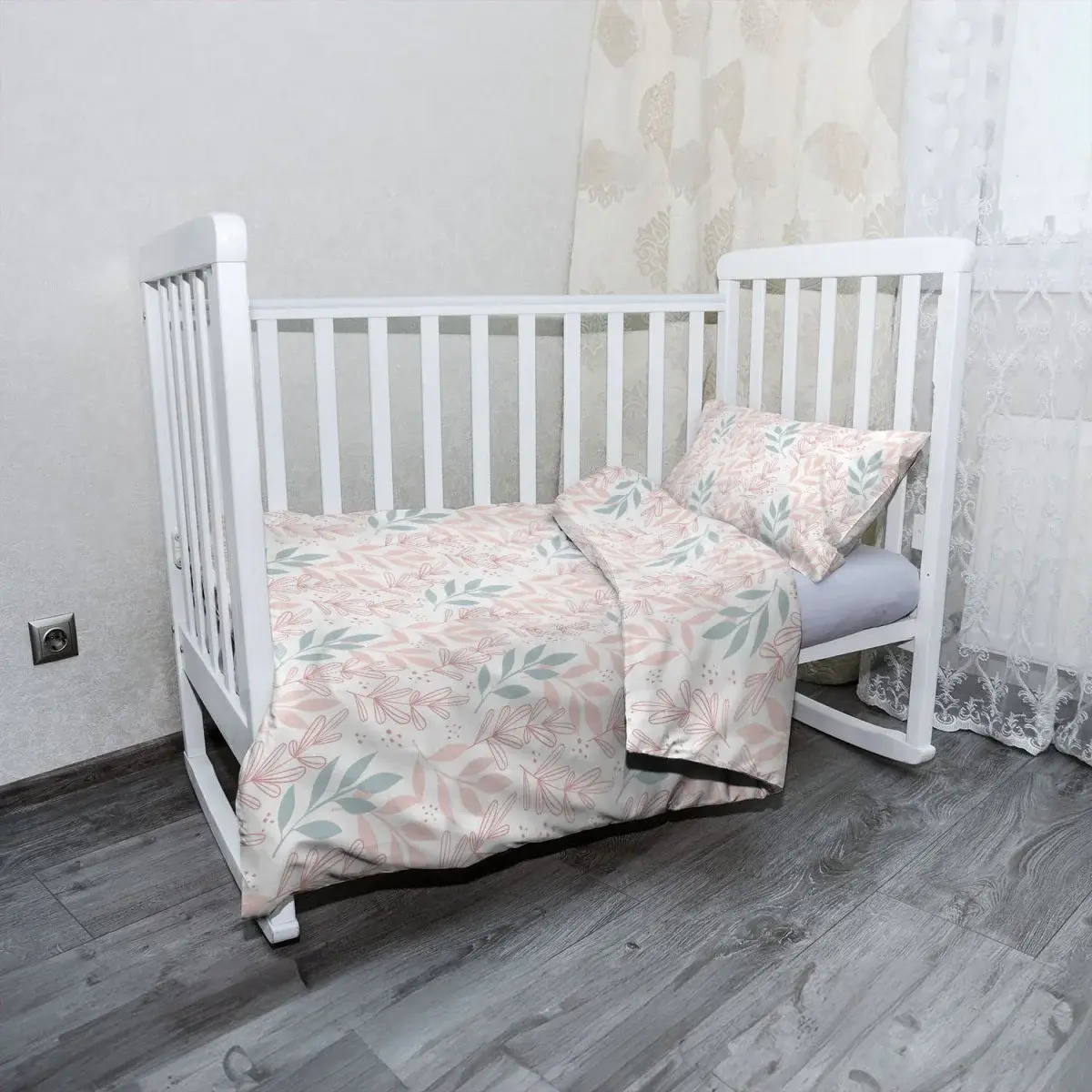 Mikroplyšové dětské povlečení do postýlky Růžové a modré lístky - 100x135 / 40x60