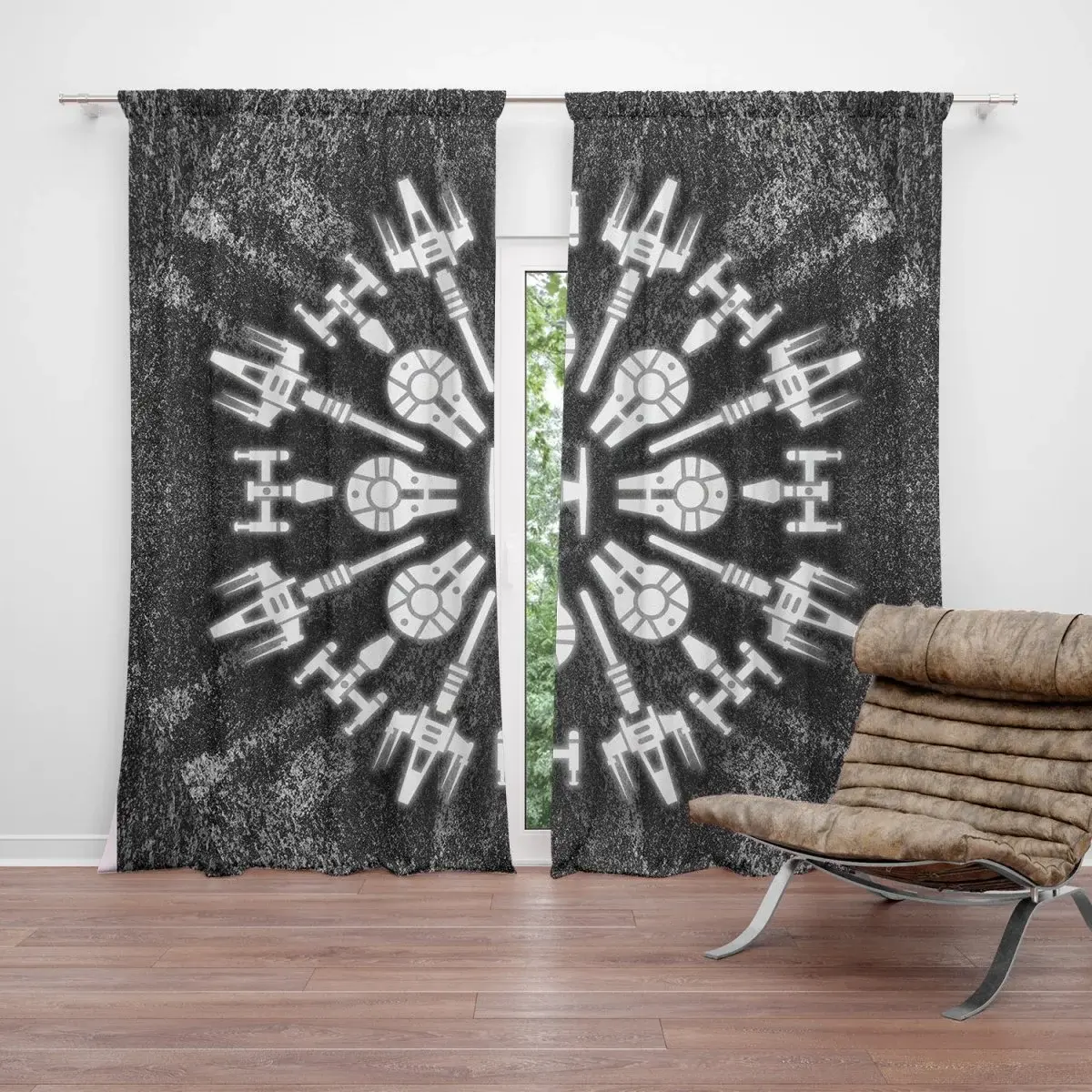 Závěs Star Wars Vesmírné lodě na šedém abstraktu: 2ks 140x250cm