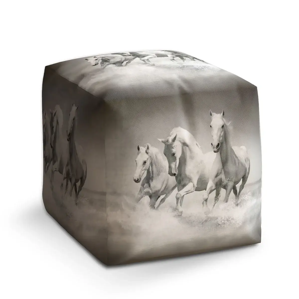 Taburet Cube Bílí koně - 60x60x60 cm
