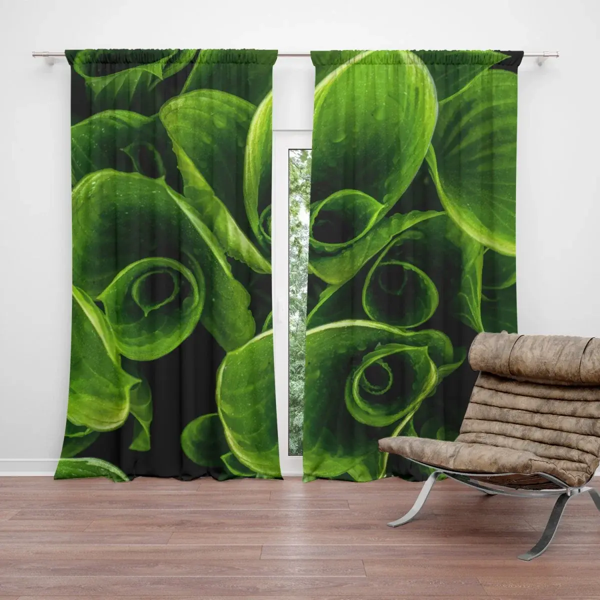 Závěs Zelené listy: 2ks 140x250cm