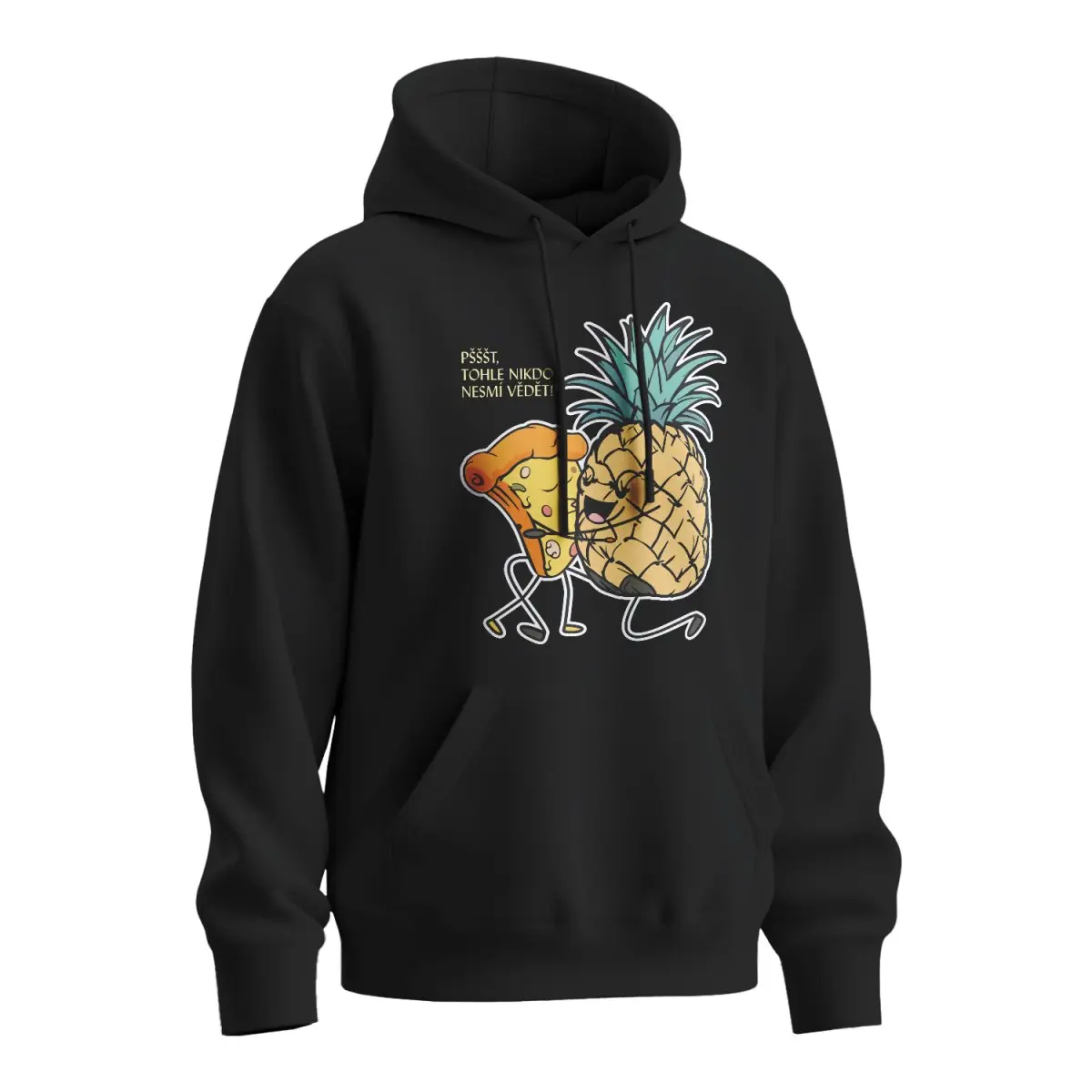 Mikina s potiskem Ananas s pizzou - černá