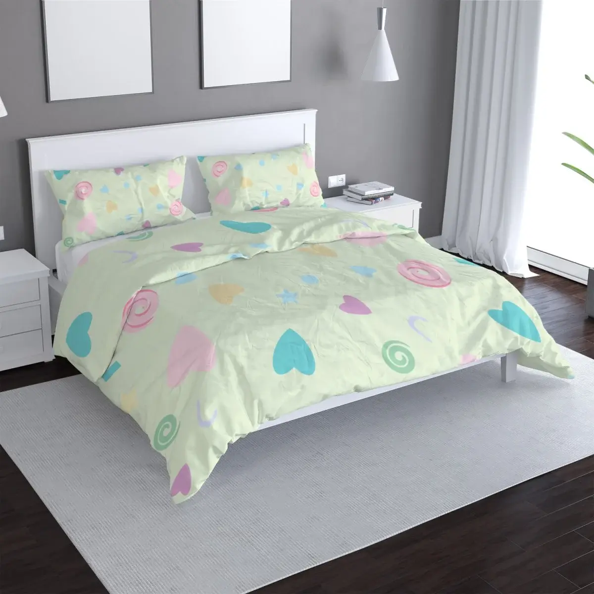 Povlečení Srdíčka a spirály XL - 140x220 / 90x70