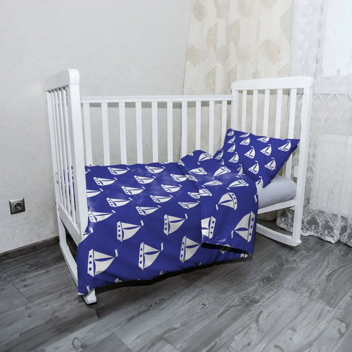 Mikroplyšové dětské povlečení do postýlky Bílé lodě - 130x90 / 40x60