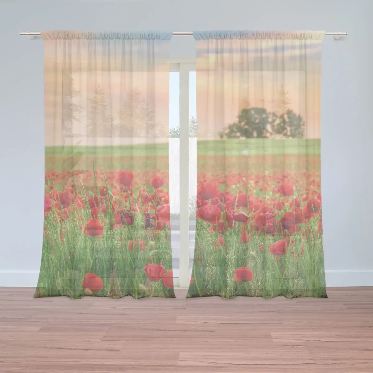 Záclony Pole vlčích máků 2: 2ks 150x250cm
