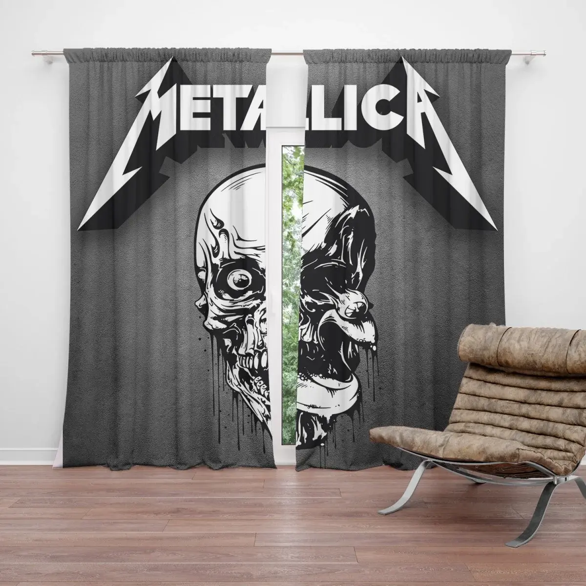 Závěs METALLICA Lebka Šedá: 2ks 140x250cm