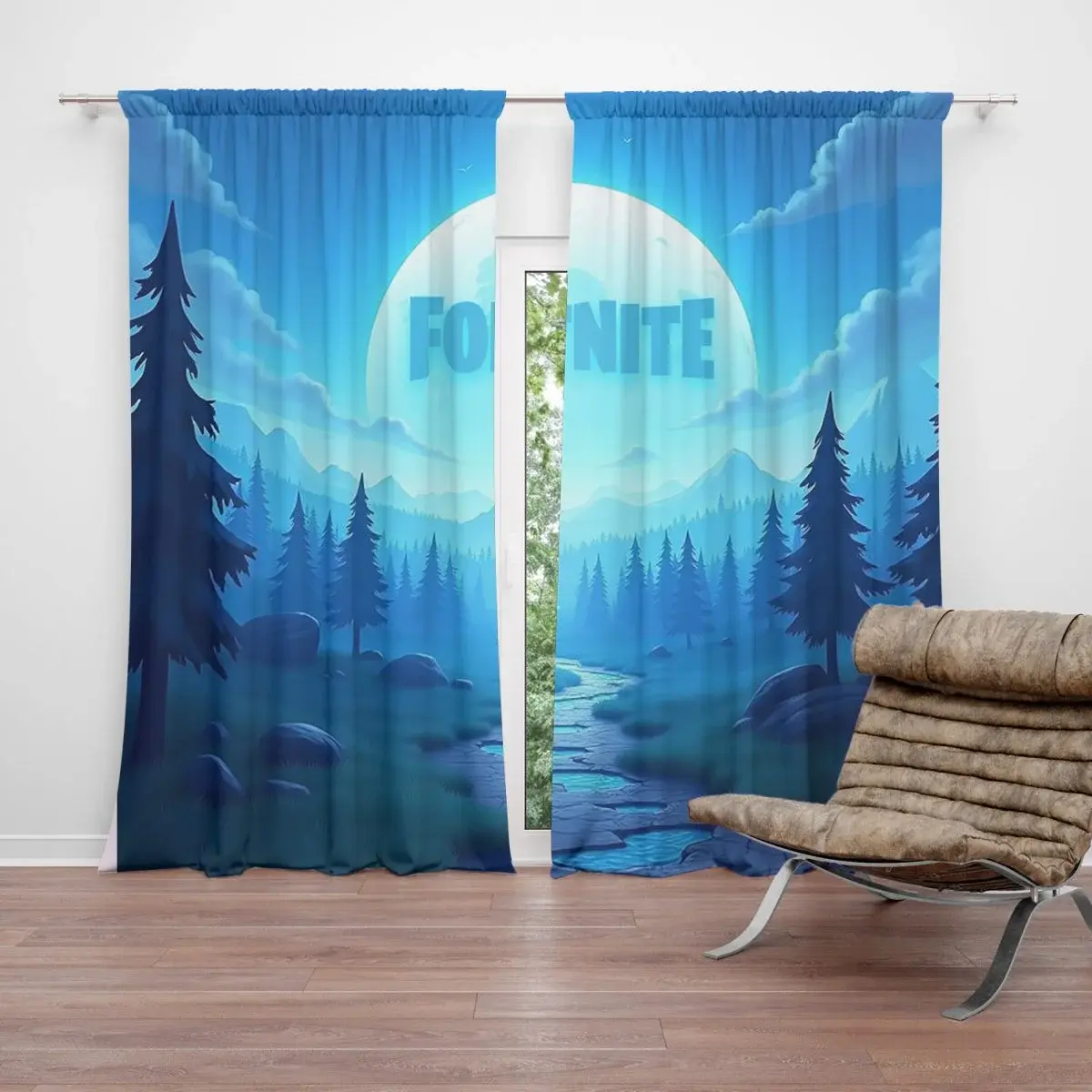 Závěs FORTNITE Modré údolí s měsícem: 2ks 140x250cm