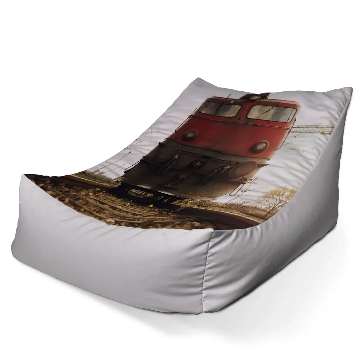 Sedací vak Lounge Červený vlak na kolejích - 80 x 95 x 50 cm