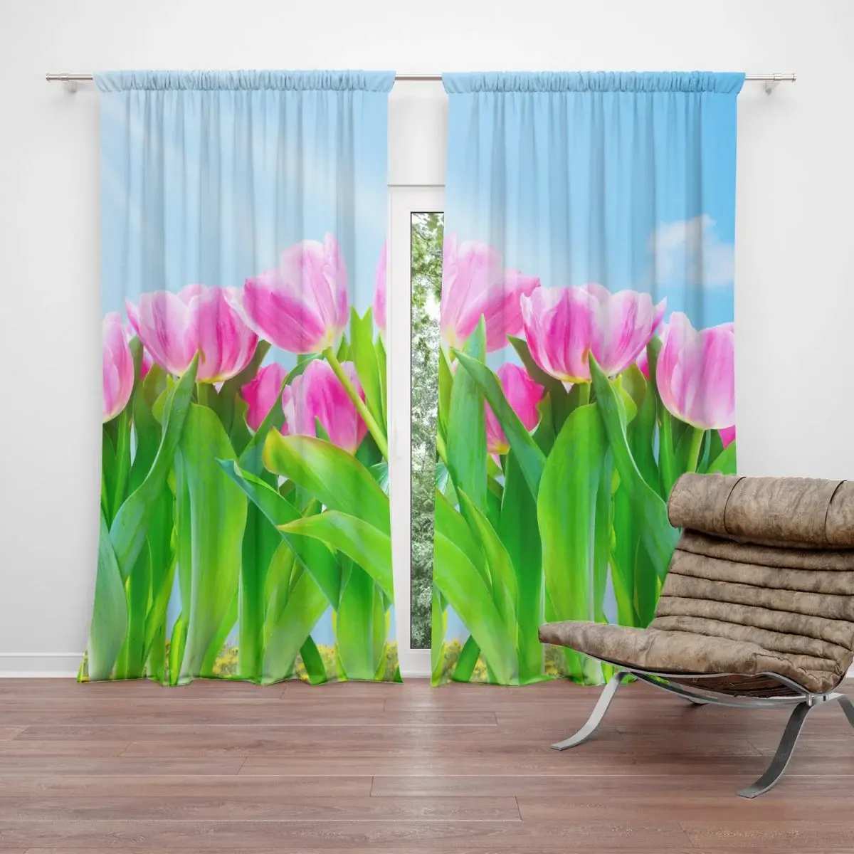 Závěs Růžové tulipány: 2ks 140x250cm