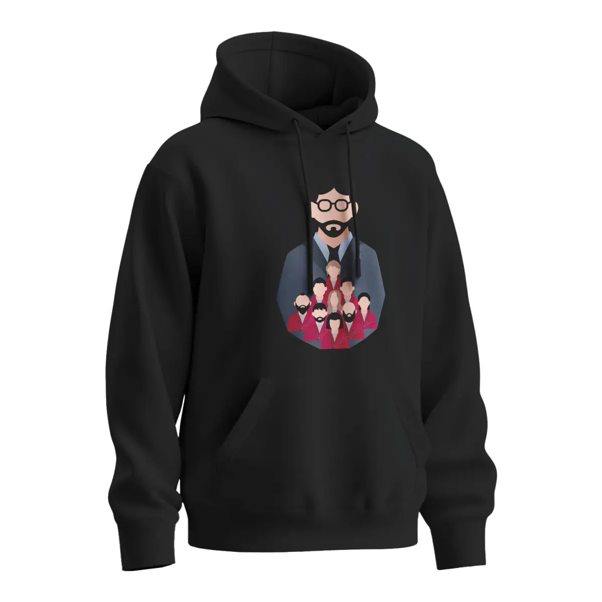 Mikina s potiskem Money heist Profesor a jeho tým - černá 4XL