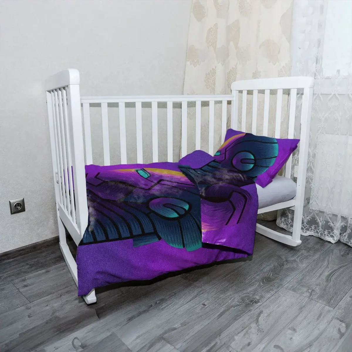Mikroplyšové dětské povlečení do postýlky Iron Man Helma na fialové - 100x135 / 40x60