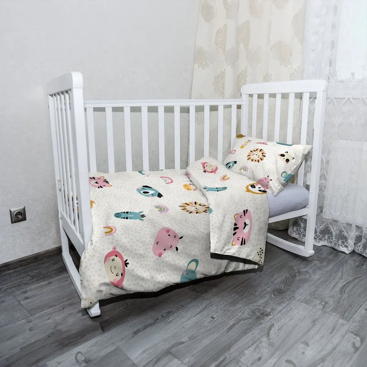 Mikroplyšové dětské povlečení do postýlky Hroch, zebra a slunce - 100x135 / 40x60
