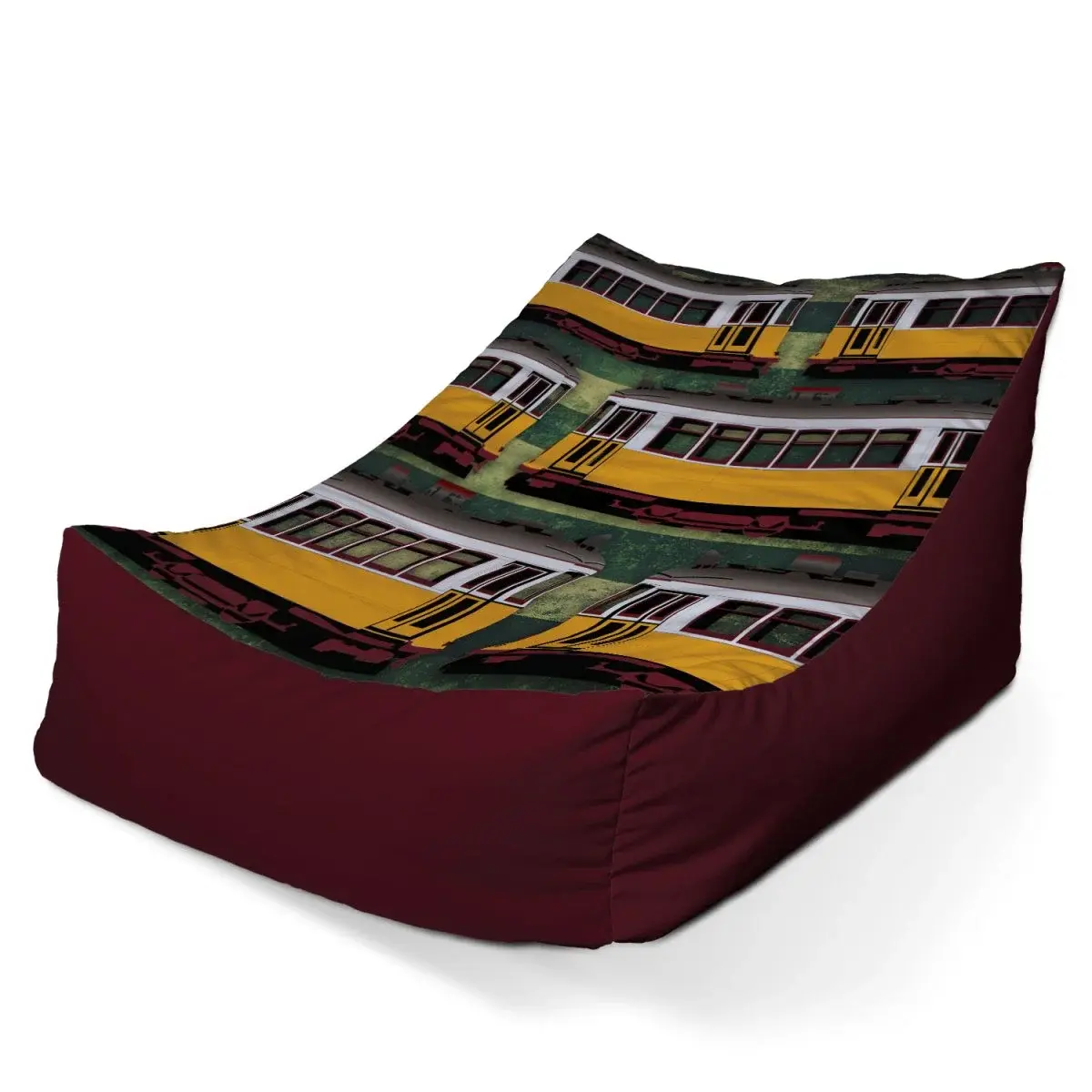 Sedací vak Lounge Lisabonské historické tramvaje Zelený Pattern - 80 x 95 x 50 cm