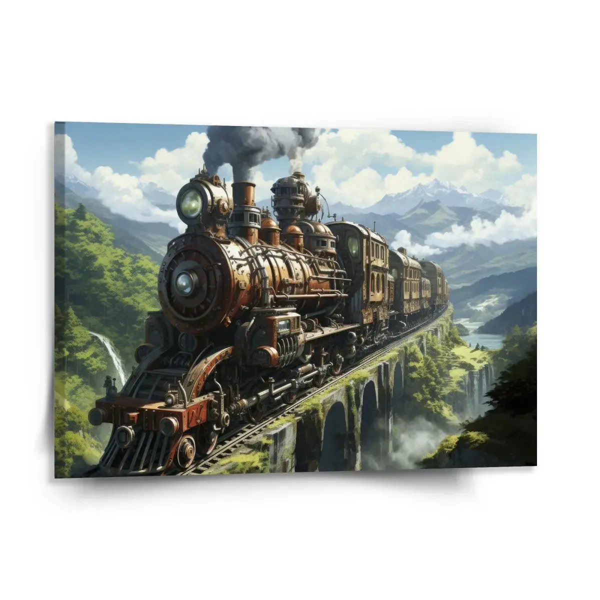 Obraz Parní lokomotiva na viaduktu - 150x110 cm