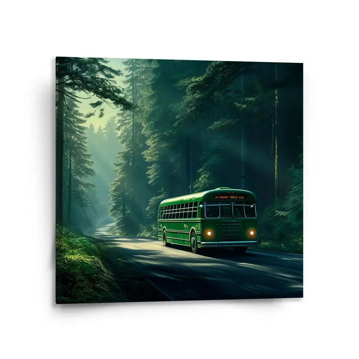 Obraz Zelený autobus v lese - 110x110 cm