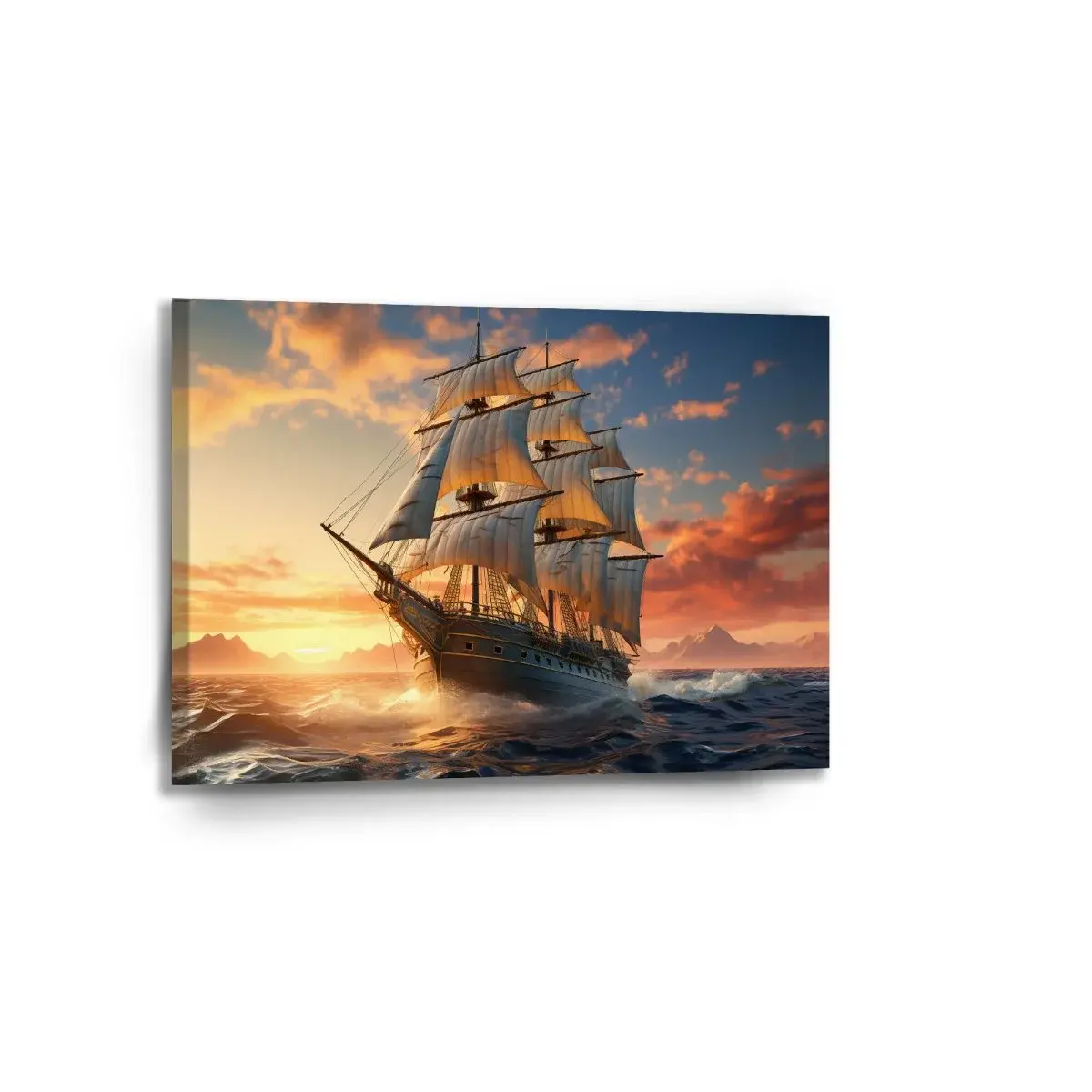 Obraz Plachetnice ve vlnách při východu slunce - 90x60 cm