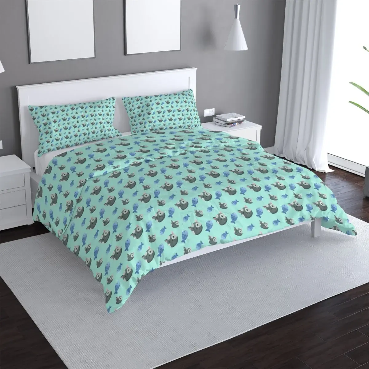 Povlečení kočky a rybičky - 140x200 / 90x70