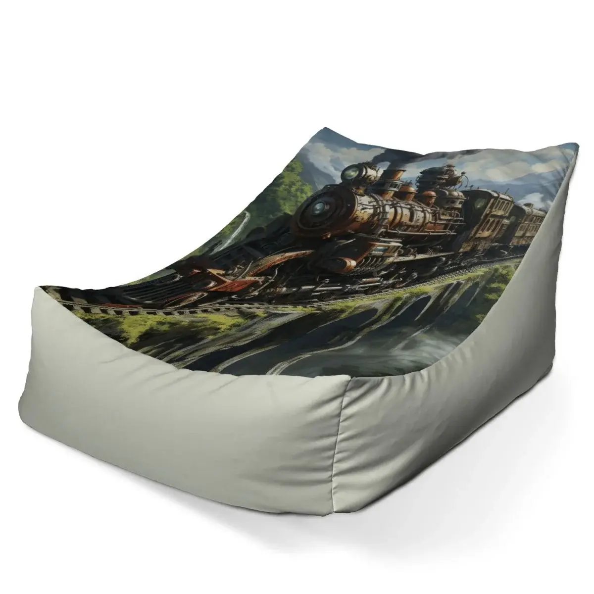 Sedací vak Lounge Parní lokomotiva na viaduktu - 80 x 95 x 50 cm