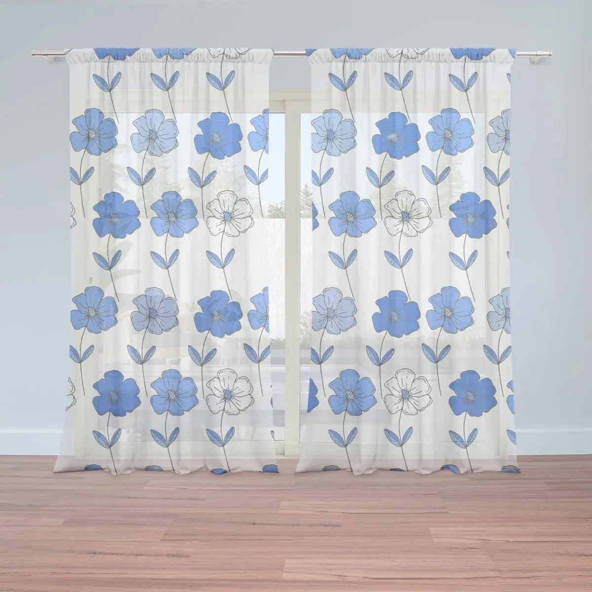 Záclony Modré květiny: 2ks 150x250cm