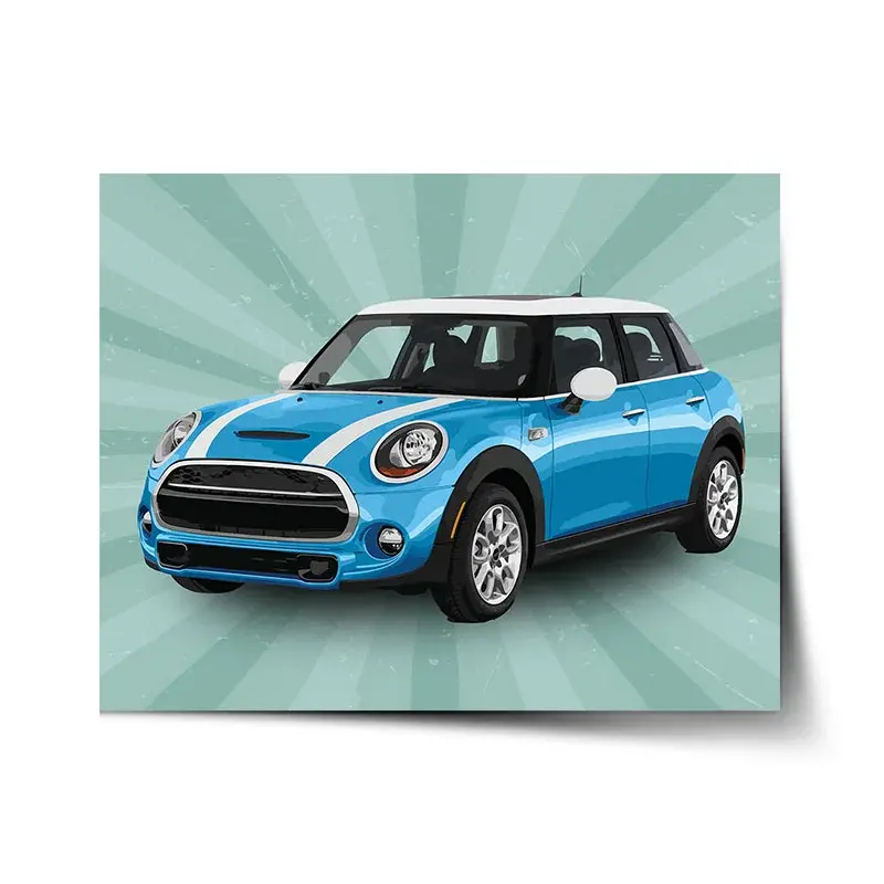 Plakát Mini sedan Zelené pozadí - 90x60 cm