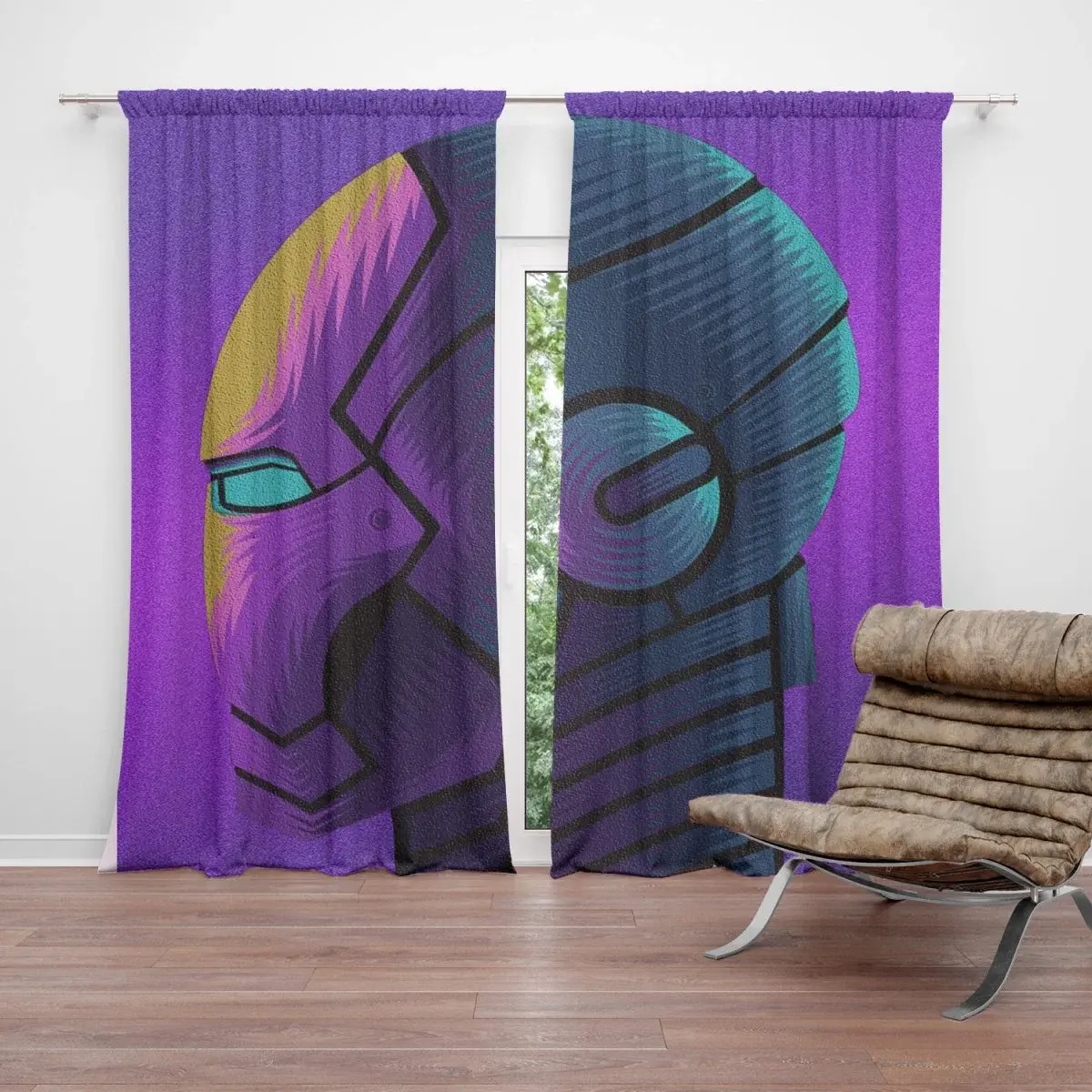 Závěs Iron Man Helma na fialové: 2ks 140x250cm