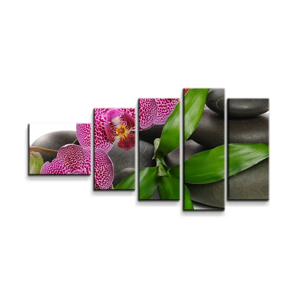 Obraz - 5-dílný Orchideje a kameny - 100x60 cm