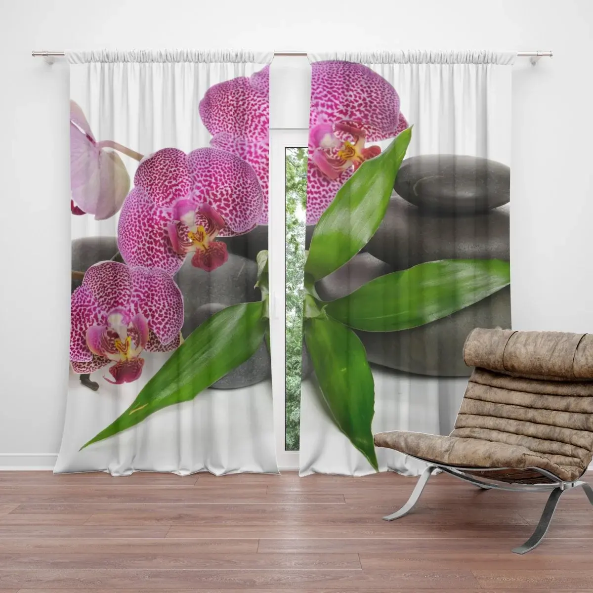 Závěs Orchideje a kameny: 2ks 140x250cm