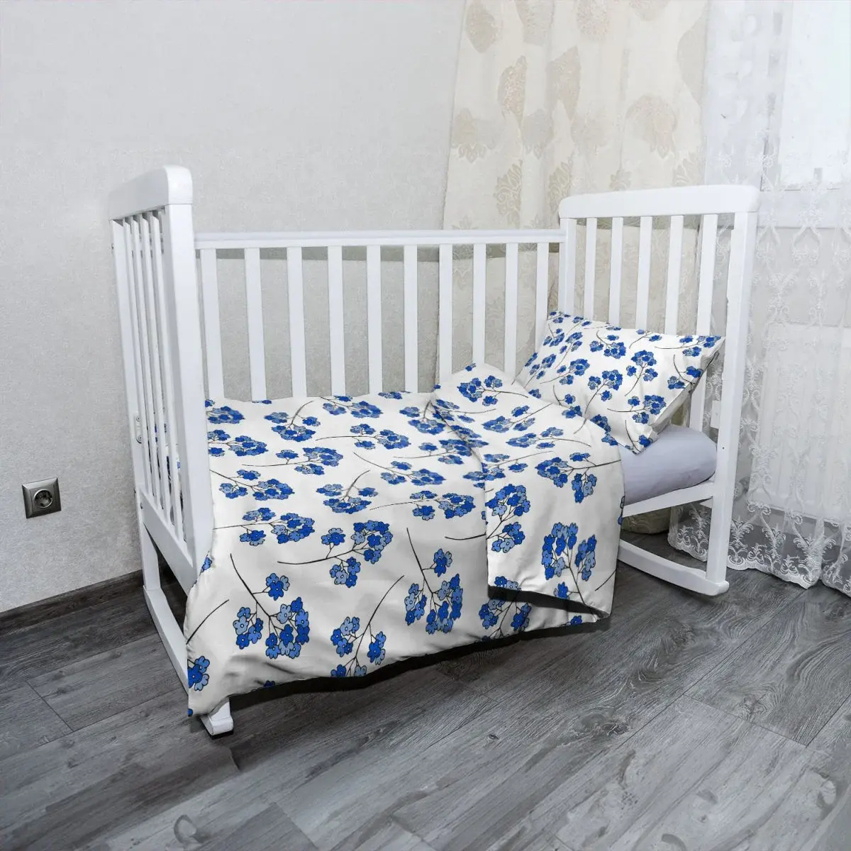 Mikroplyšové dětské povlečení do postýlky Modré kvítí - 120x90 / 40x60