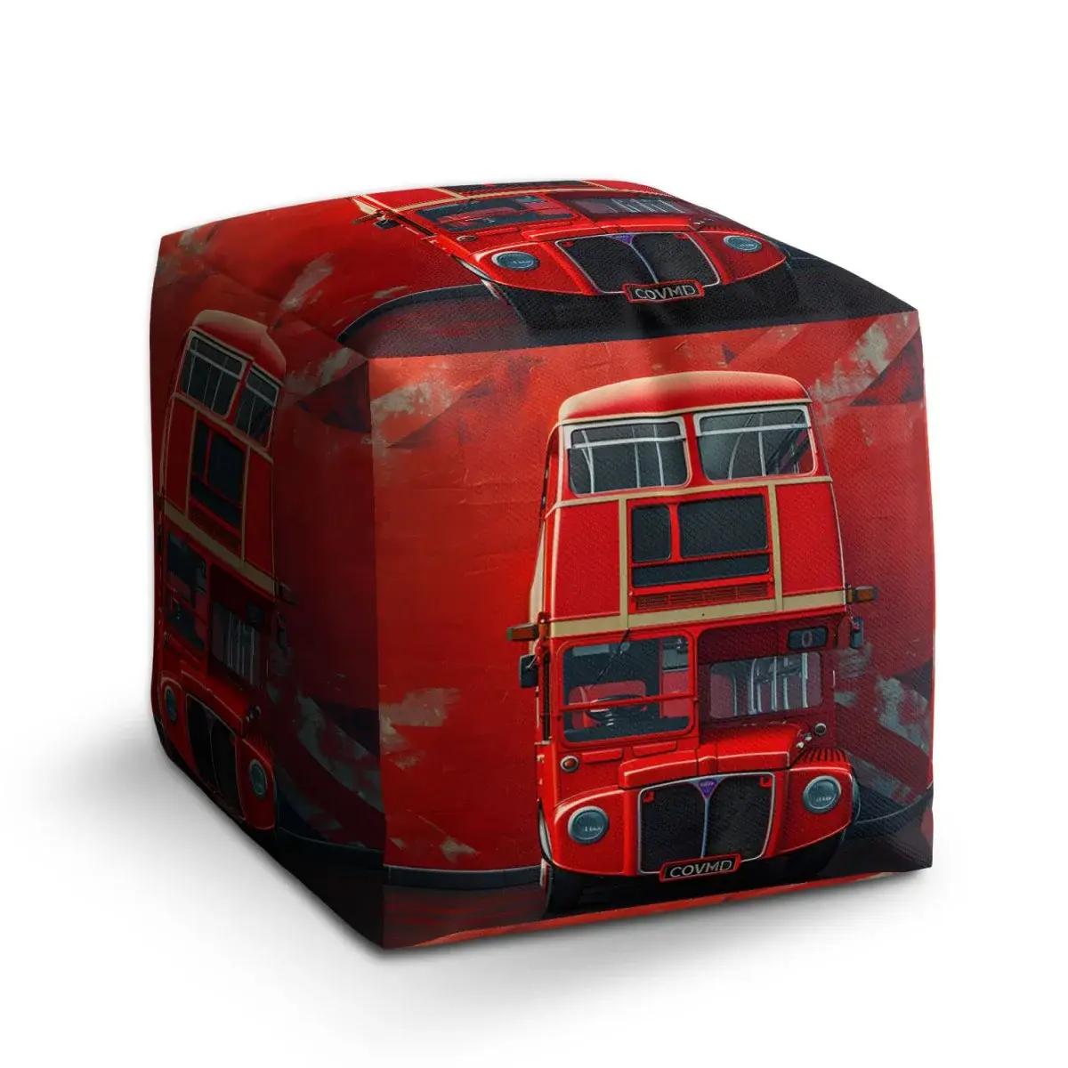 Taburet Cube Červený patrový autobus Vlajka - 40x40x40 cm