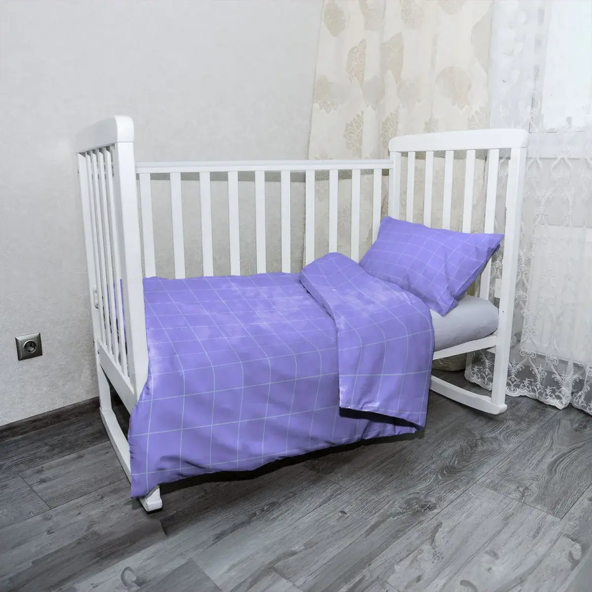Mikroplyšové dětské povlečení do postýlky Čtvercový vzor fialové - 120x90 / 40x60