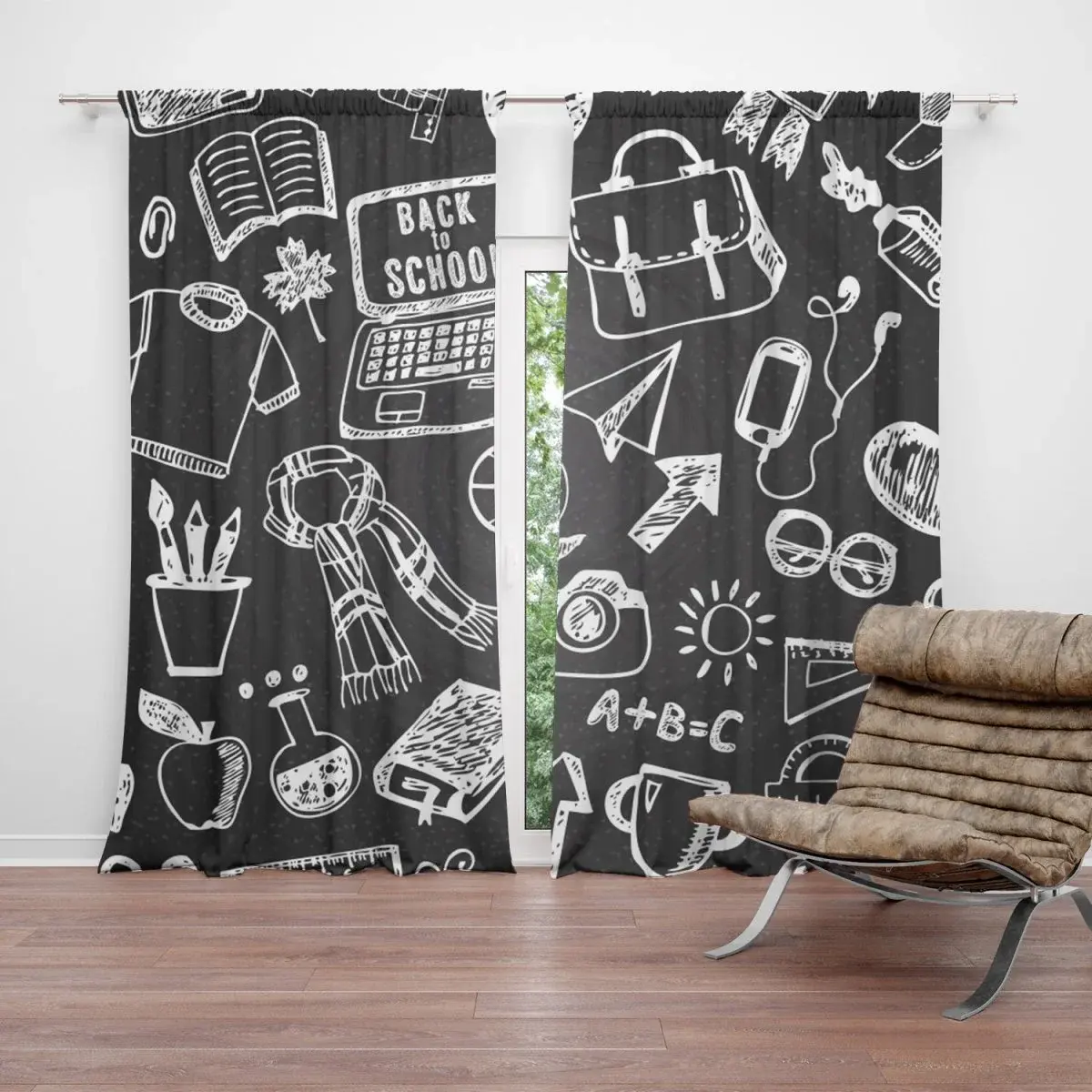 Závěs Černobílá škola: 2ks 140x250cm