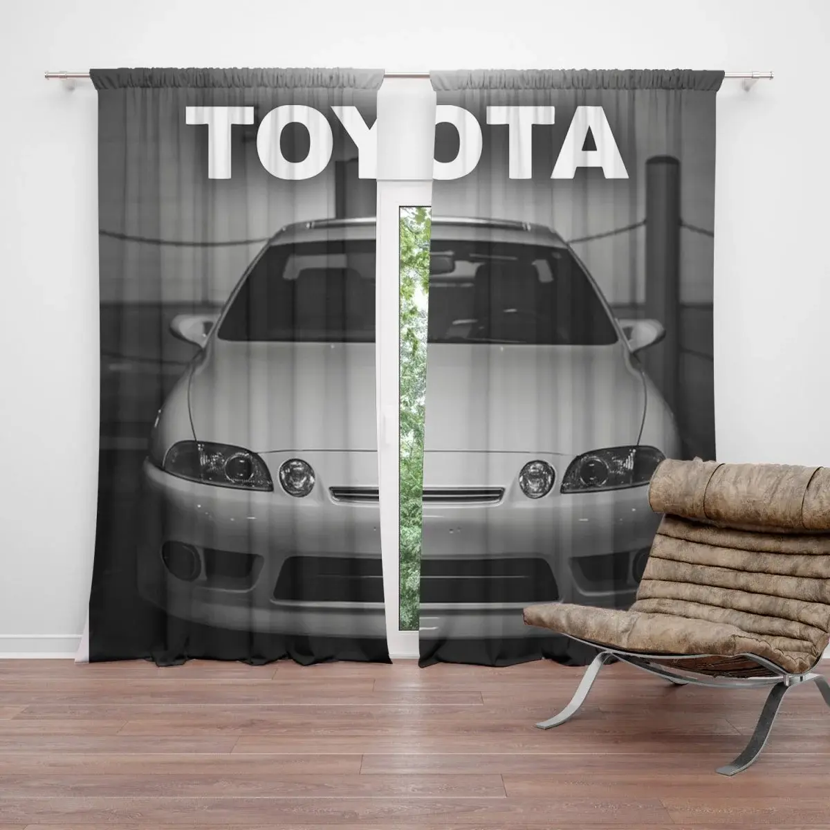 Závěs Bílé sportovní auto: 2ks 140x250cm