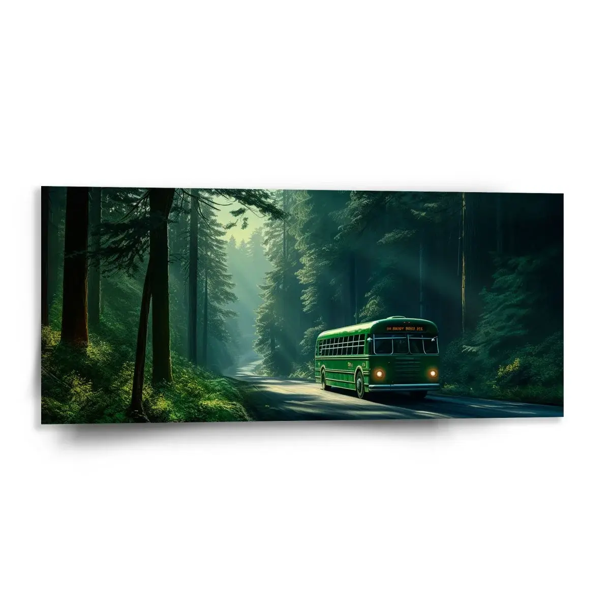Obraz Zelený autobus v lese - 110x50 cm