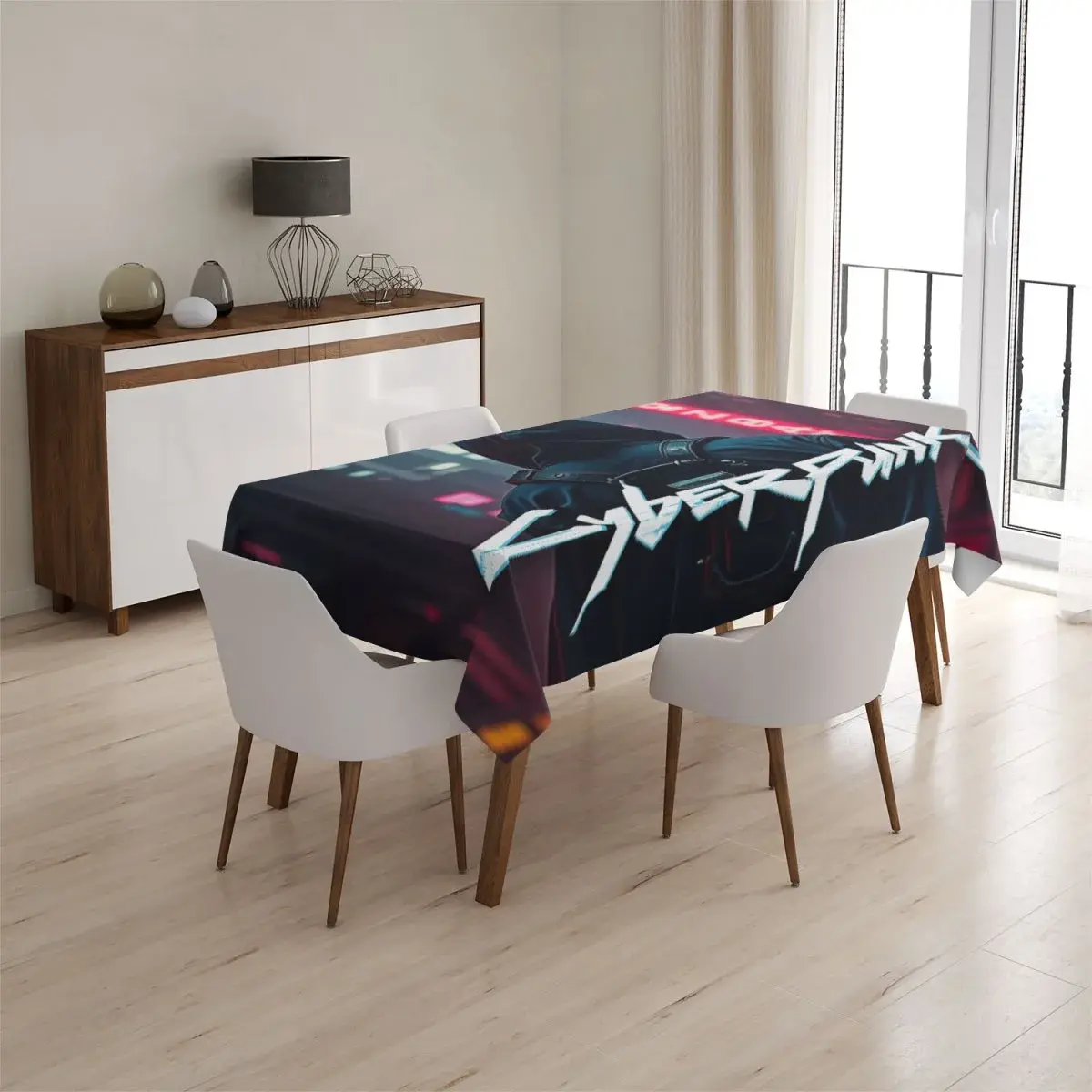 Ubrus Cyberpunk 2077 Pohled do města - 90x90 cm