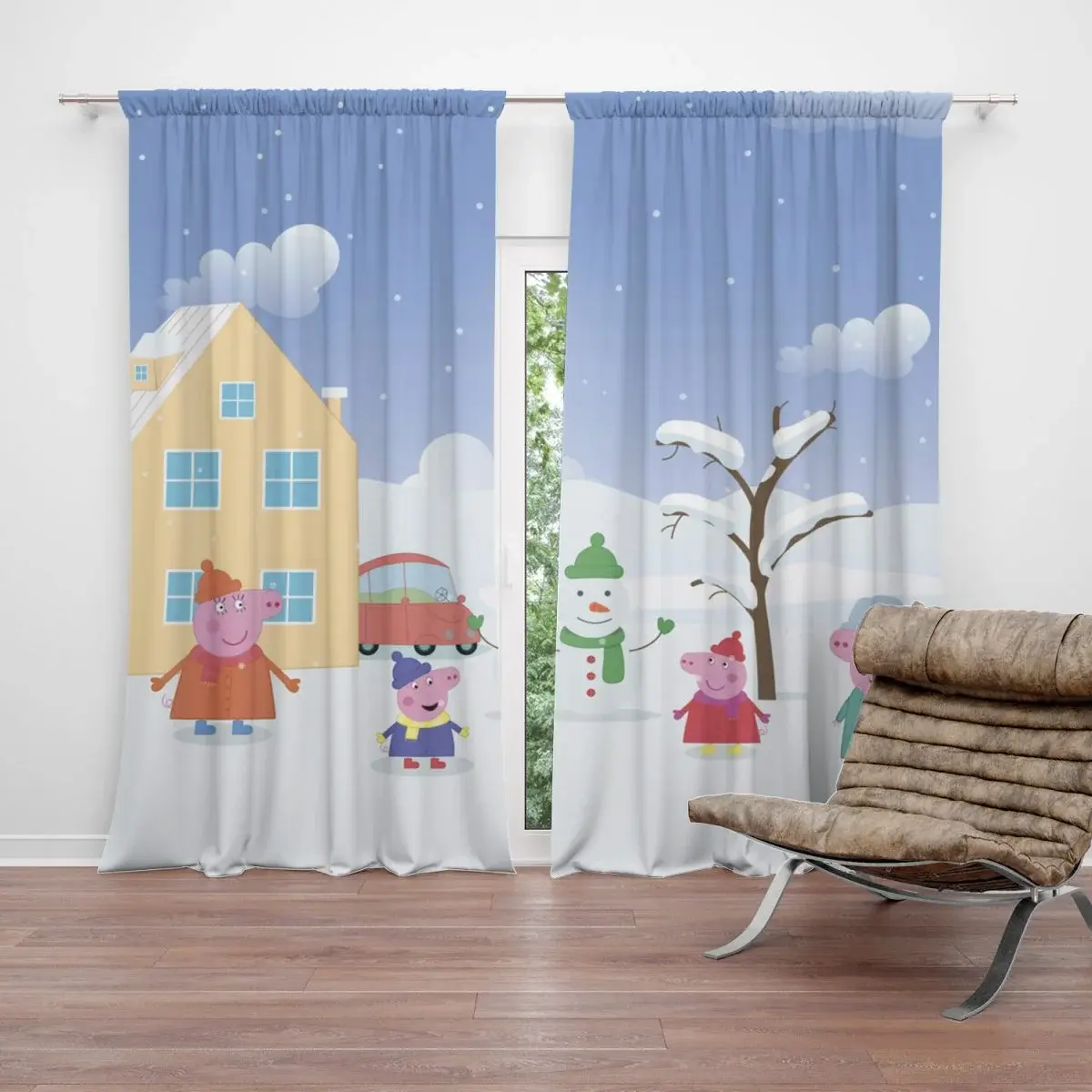 Závěs Prasátko Pepina Zima: 2ks 140x250cm